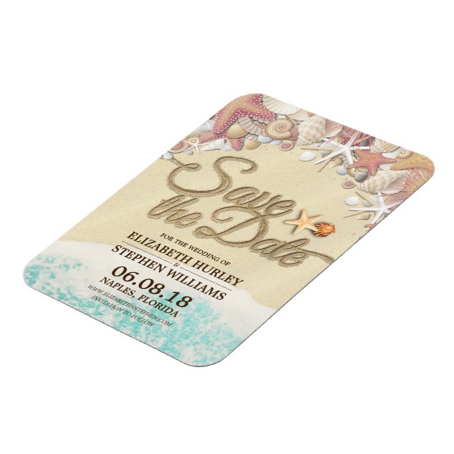 Íman Casamento Salve A Data Summer Sandy Beach Starfish (Left Side)