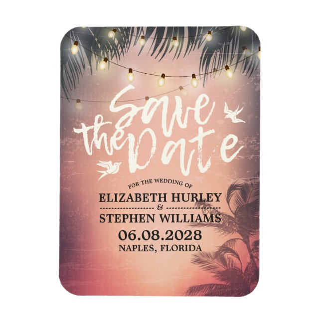 Íman Casamento Salve A Data Verão Praia Palm Tree Light (Vertical)