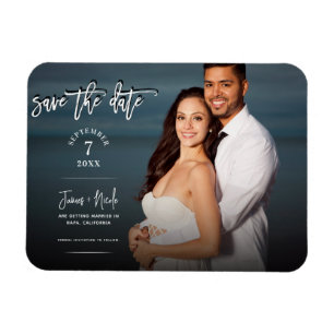 Íman Casamento Save the Date Foto Script Moderno e Tend