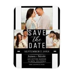 Íman Casamento Save the Date Preto e Branco Moderno com