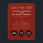 Íman Casamento Skyline Em Las Vegas Salve A Data<br><div class="desc">Um casamento divertido e moderno Salve o ímã do Encontro para animar seus convidados para seu casamento em Las Vegas! Esta opção Save the Date apresenta gráficos gráficos pretos de cartas de jogar em negrito, uma renderização moderna do horizonte de Las Vegas e texto e fonte totalmente personalizáveis em fundo...</div>
