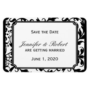 Íman Casamento tema damasco branco e preto chic Salvar
