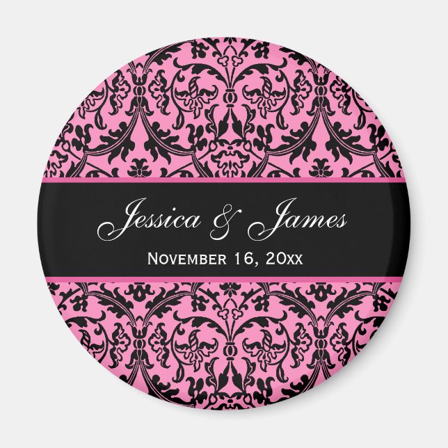 Íman Casamento tema damasco rosa e preto Elegante A04 (Frente)