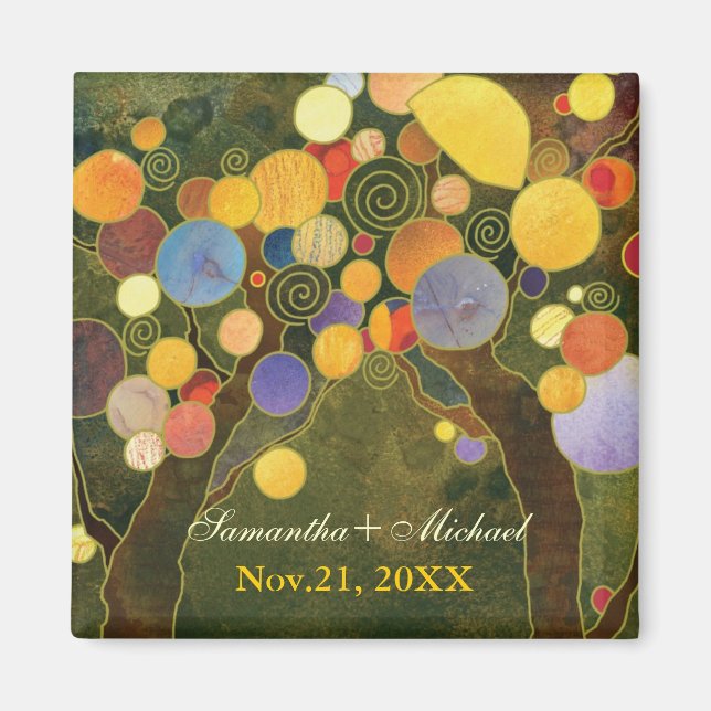 Íman Casamento Verde de Árvores de Amor Salvar Data (Frente)