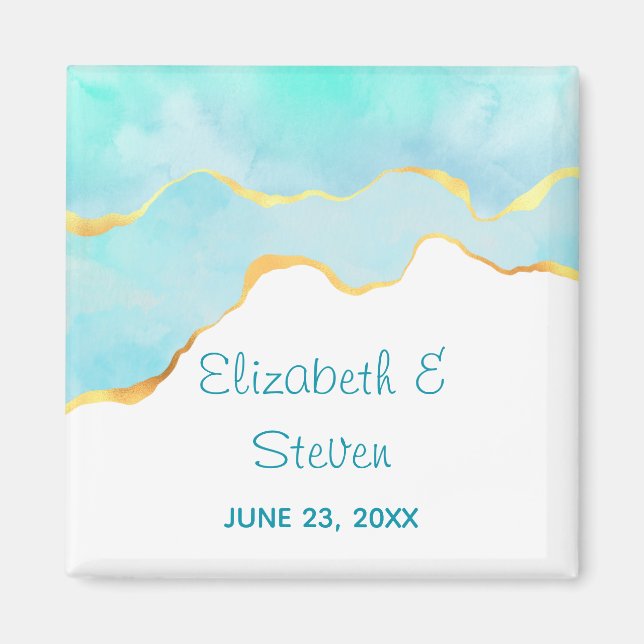 Íman Casamento Verde Tropical Tranquilo com Borda Doura (Frente)