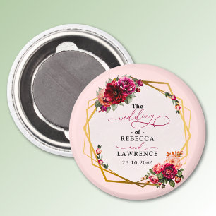 Íman Casamento vermelho-quic, floral e dourado falso