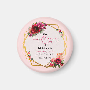 Íman Casamento vermelho-quic, floral e dourado falso