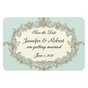 Íman Casamento vintage de Creme Dourado Azul Salvar a D