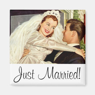 Íman Casamento vintage, Newlyweds felizes dos noivos