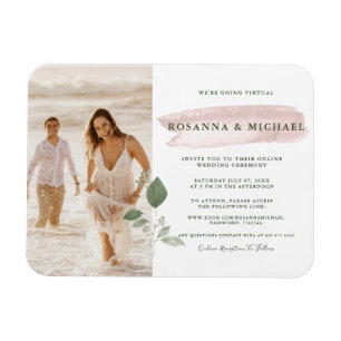 Íman Casamento Virtual Pink Splash Watercolor Greenery