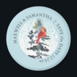 Íman Casamentos imã salve o dia Winter Wonderland<br><div class="desc">Esta imã salve a data de inverno mostra uma terra maravilhosa de inverno de cor d'água,  oferecendo uma escolha rústica e única para montanhas,  Natal e casamentos de férias.</div>