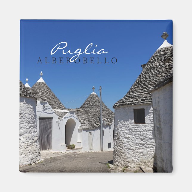 Íman Casas de Trulli em Alberobello, ímã de texto Pugli (Frente)