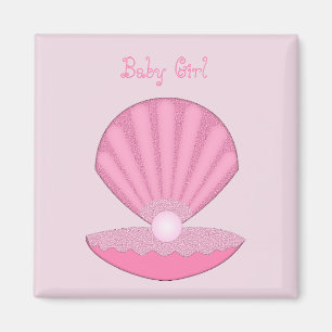 Íman Casca de Ostra e Pérola de Bebê Rosa Personalizada
