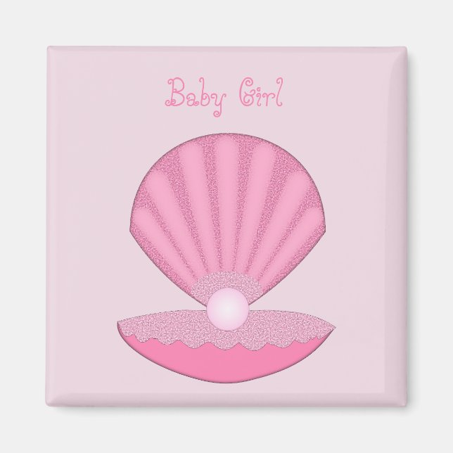 Íman Casca de Ostra e Pérola de Bebê Rosa Personalizada (Frente)