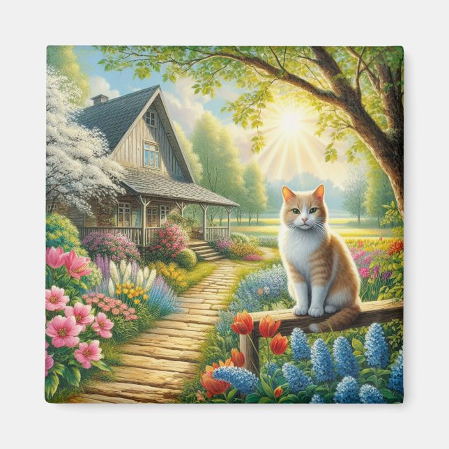 Íman Casca de primavera/jardim e gato (Frente)