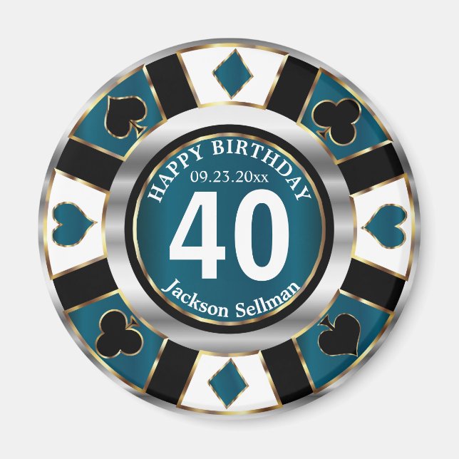Íman Casino Chip Las Vegas Aniversário - Azul Teal (Frente)