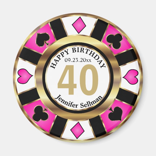 Íman Casino Chip Las Vegas Aniversário - Bonito Rosa (Frente)