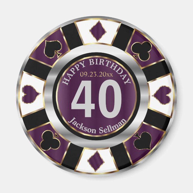 Íman Casino Chip Las Vegas Aniversário - Plum Purple (Frente)