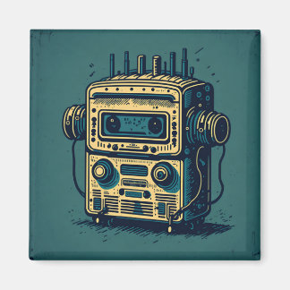 Íman Cassete de rádio de robô fofo da Pegatina Redonda 