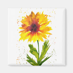 Íman Castanha-do-sol de girassol amarelo-aquarela