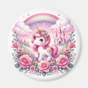 Íman Castelo bonito de Unicórnio Rosa e Fairytale