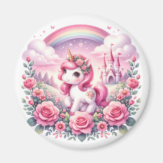 Íman Castelo bonito de Unicórnio Rosa e Fairytale
