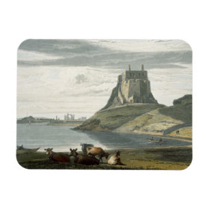 Íman Castelo na ilha santamente, Northumberland, 'de um