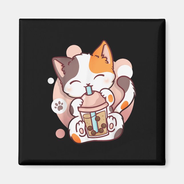Íman Cat Boba Tea Bubble Tea Anime Kawaii Neko (Frente)