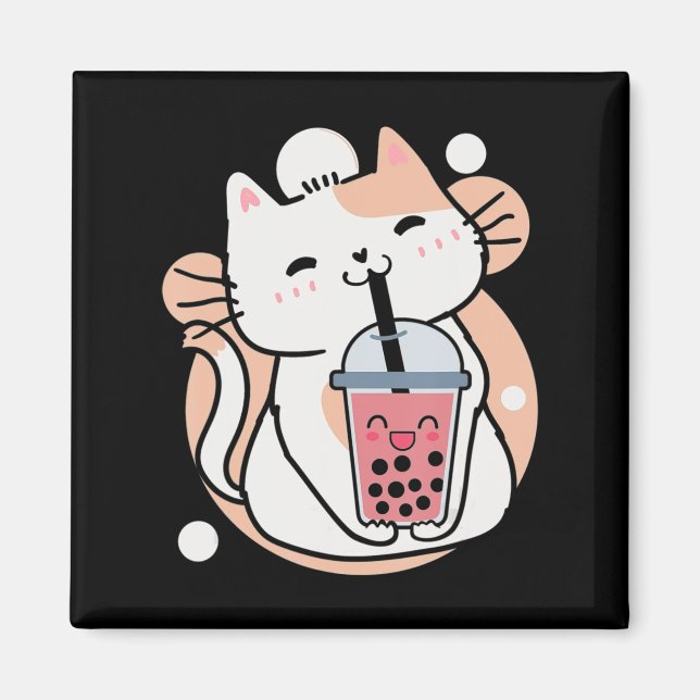 Íman Cat Boba Tea Bubble Tea Anime Kawaii Neko Milktea (Frente)