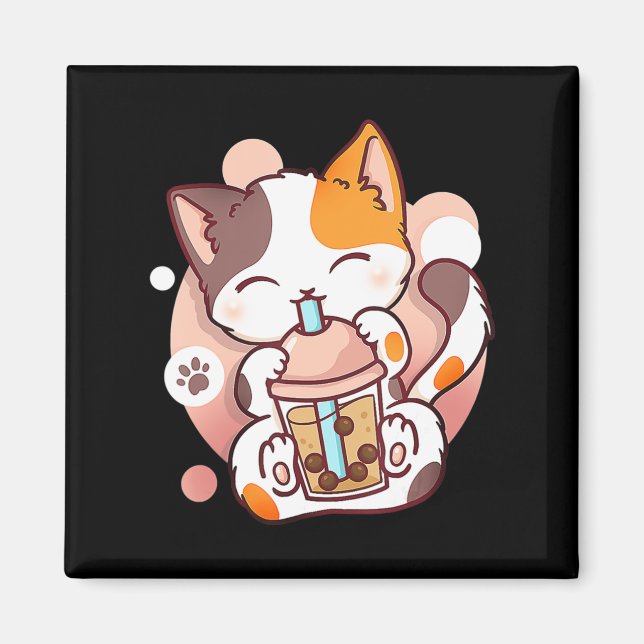 Íman Cat Boba Tea Bubble Tea Anime Kawaii Neko para Gar (Frente)