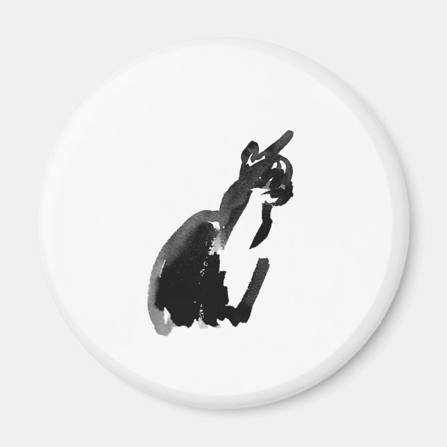 Íman Cat Drawing Ink Brush Wash Art (Frente)