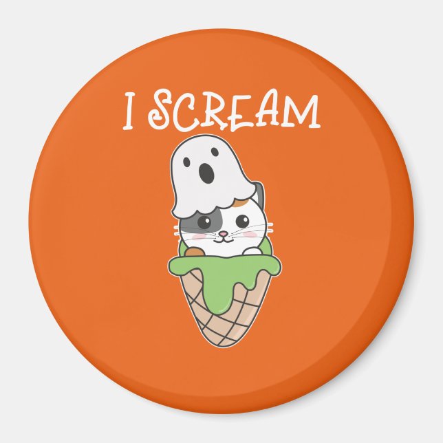 Íman Cat Halloween Ghost I Gritar Sorvete Pun (Frente)