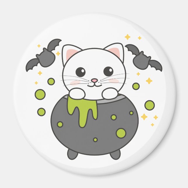Íman Cat Happy Halloween Cauldron Bat (Frente)