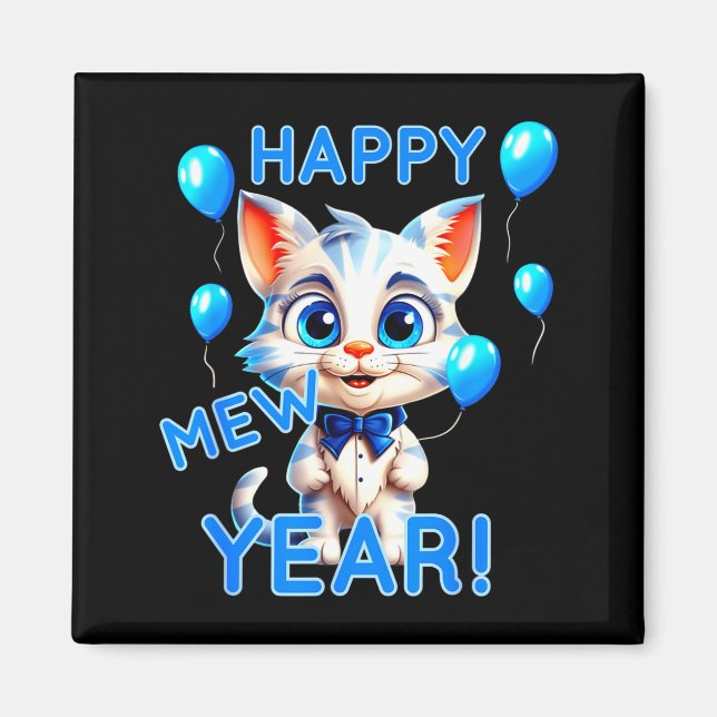 Íman Cat Happy New Year Mew Year Funny New Years Party  (Frente)
