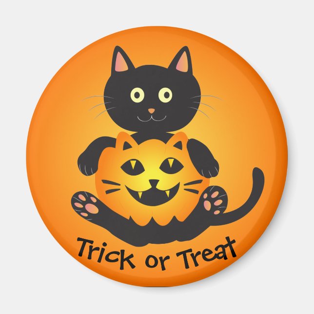 Íman Cat Holding Jack-o-Lanterna (Frente)