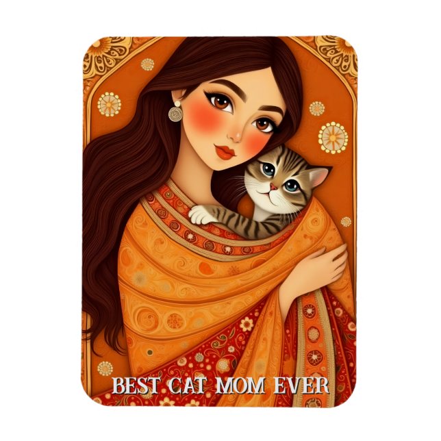 Íman Cat lover Mom Photo  orange (Vertical)