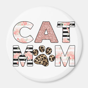 Íman Cat Mãe Rosa Floral e Leopardo