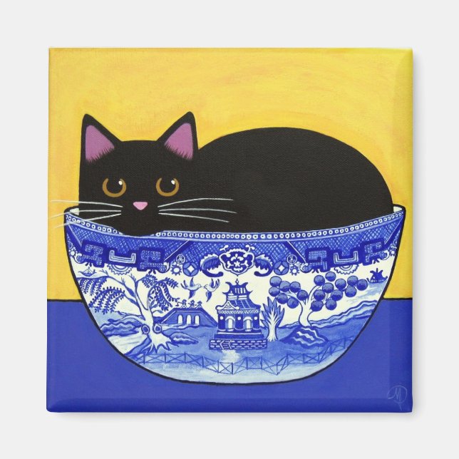 Íman CAT Negro em Magneta azul-Willow Bowl (Frente)