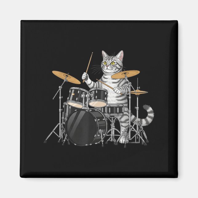 Íman Cat Playing Drums Drumset Drumkit Drumming Drum Dr (Frente)