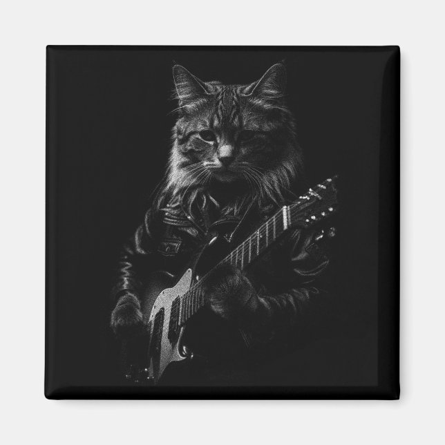 Íman Cat Playing Guitar Rock Star Rock And Roll Men Wom (Frente)