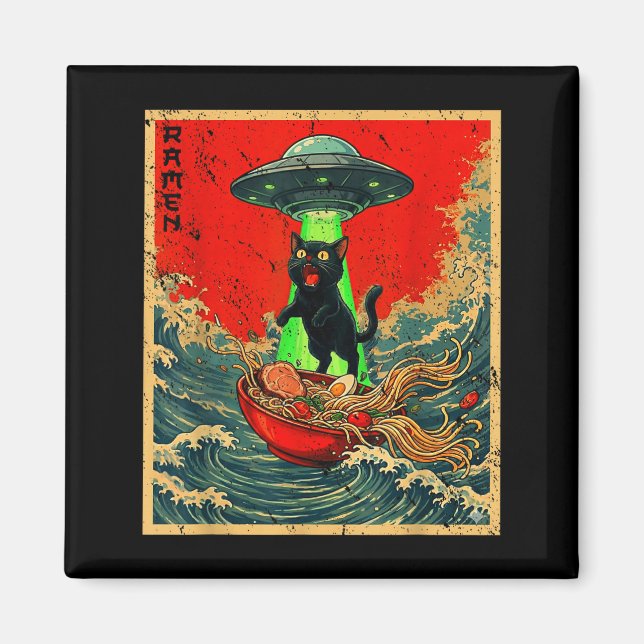 Íman Cat Ramen Ufo Japanese Anime Graphic Tees Men Wome (Frente)