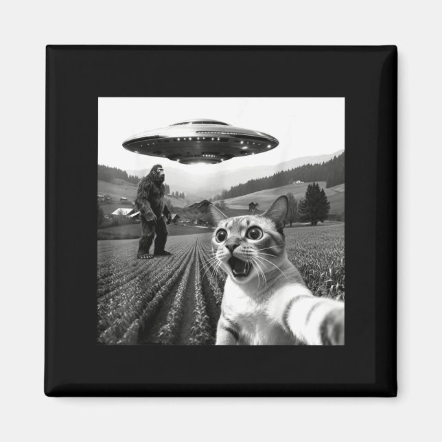 Íman Cat Selfie With Alien Ufo Funny Cat Alien Bigfoot  (Frente)