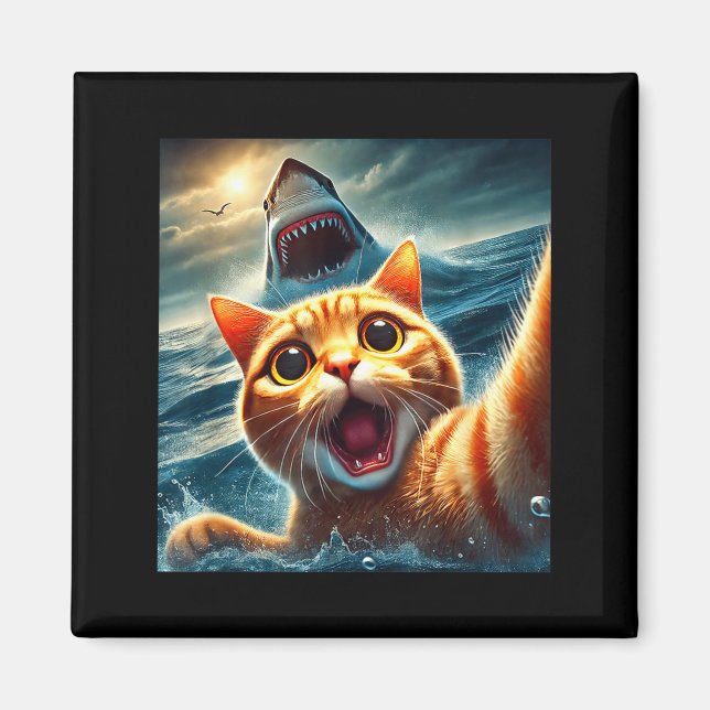 Íman Cat Selfie With Shark Funny  (Frente)