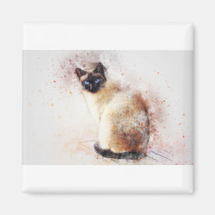 Íman Cat Siamese Animal Art Pet Abstrato Watercolor