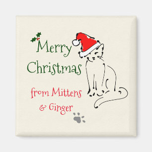 Íman Cat Sketch Christmas keepsake: Kitty in Santa hat