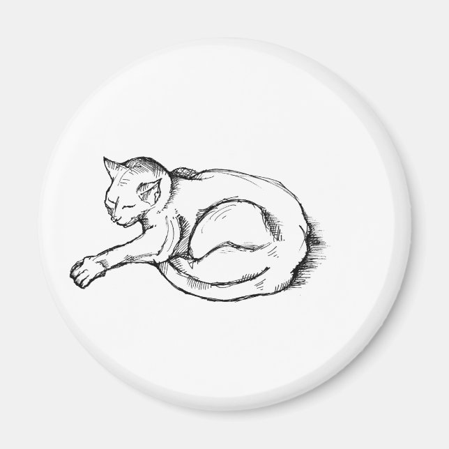 Íman Cat Sleeping Illustration Pen Drawing Art (Frente)