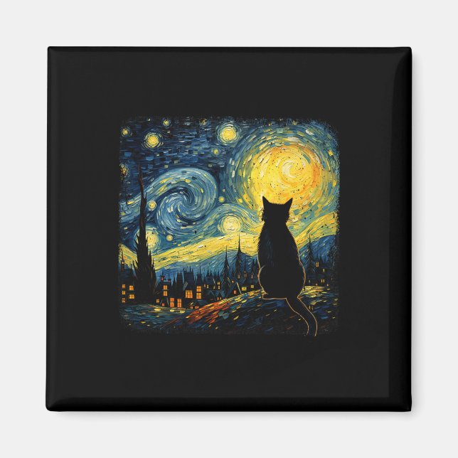 Íman Cat Starry Night Van Gogh Cat Para Cat Lover Cat M (Frente)