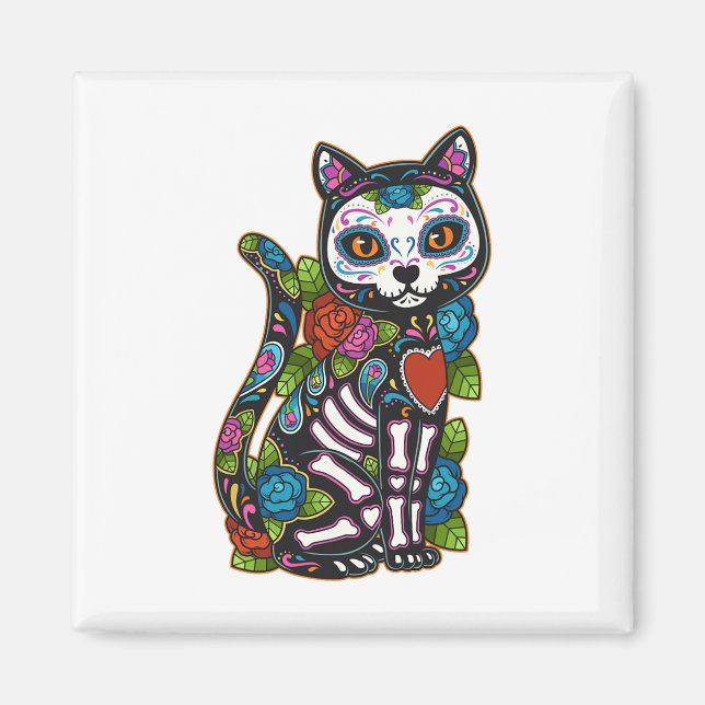 Íman Cat Sugar Skull México Calavera Dia De Los Muertos (Frente)