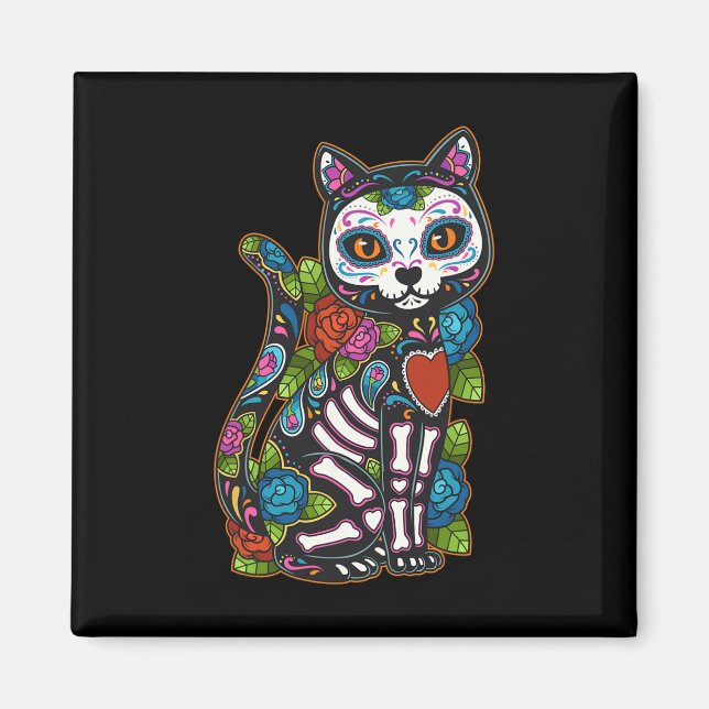 Íman Cat Sugar Skull México Calavera Dia De Los Muertos (Frente)