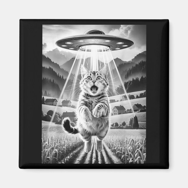 Íman Cat Ufo Alien Abduction Funny Graphic Tees Men Wom (Frente)
